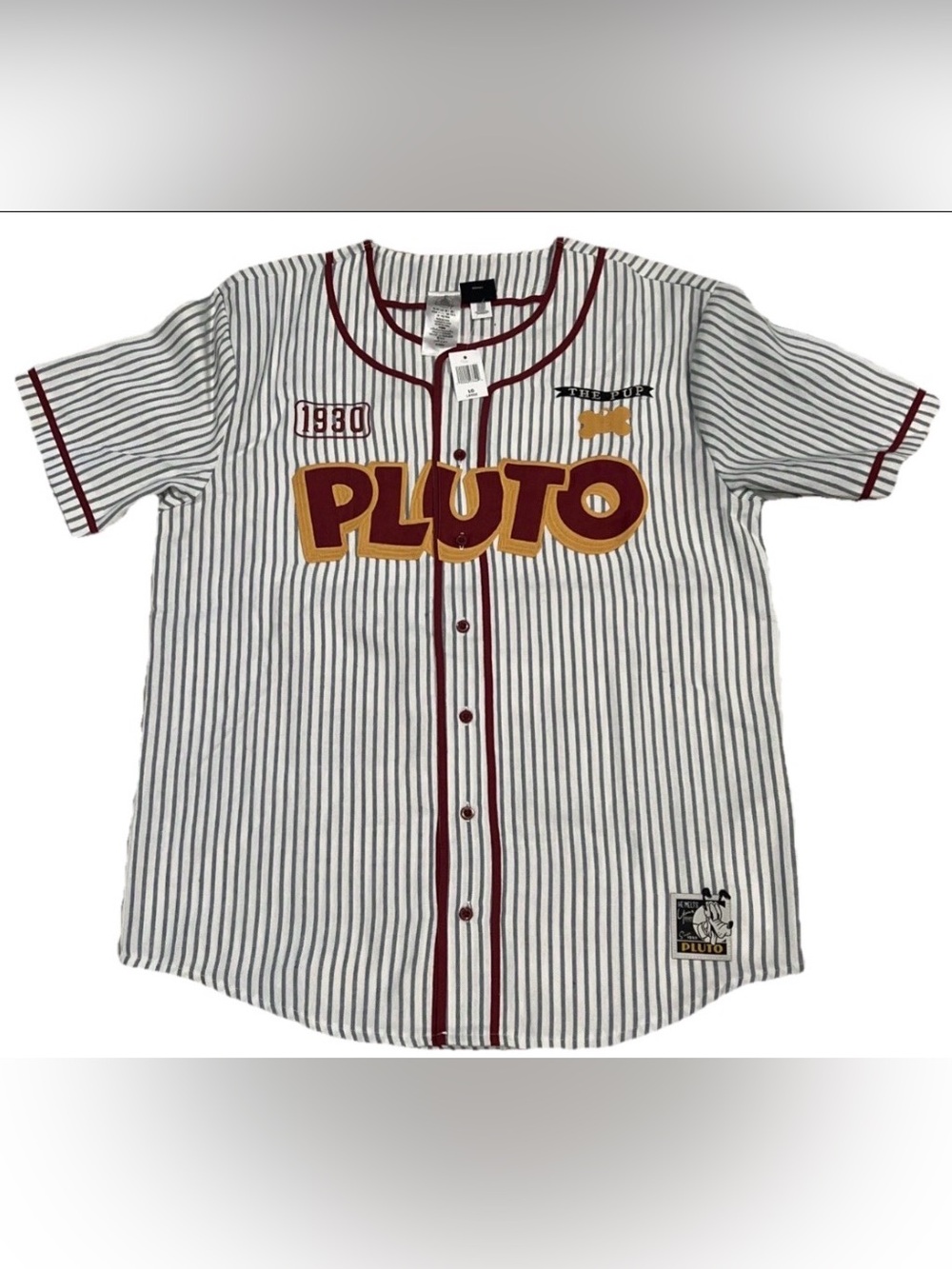 Disney Parks Pluto Baseball Jersey 1930 America's Top Dog Kids Sz Lg NWT